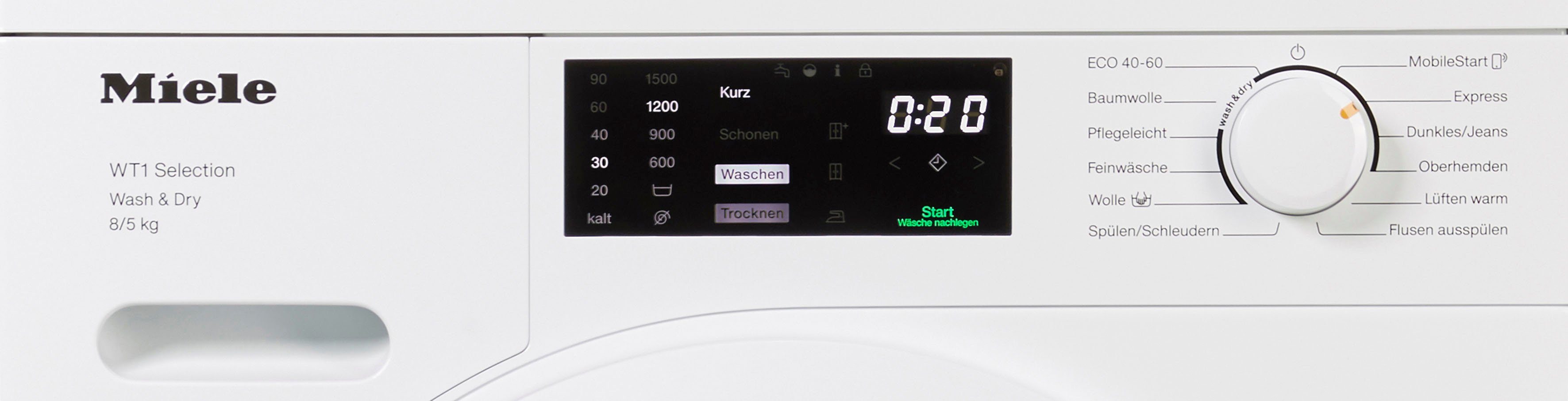 Miele Waschtrockner WTD163 WCS, 8 kg, 5 kg, 1500 U/min, unterbaufähig, PerfectDry für punktgenaue Trockenergebnisse