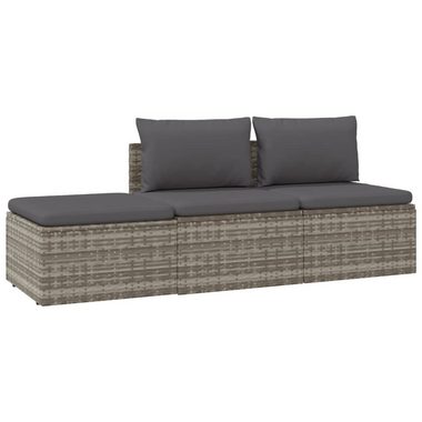 vidaXL Loungesofa 3-tlg. Garten-Lounge-Set mit Kissen Grau Poly Rattan, 1 Teile