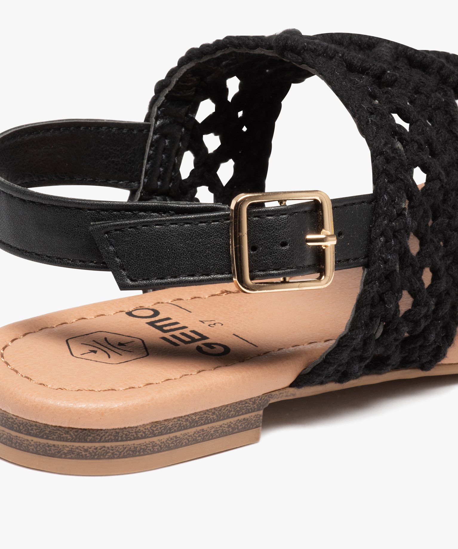 Sandales femme à entre-doigts dessus macramé noir | GEMO