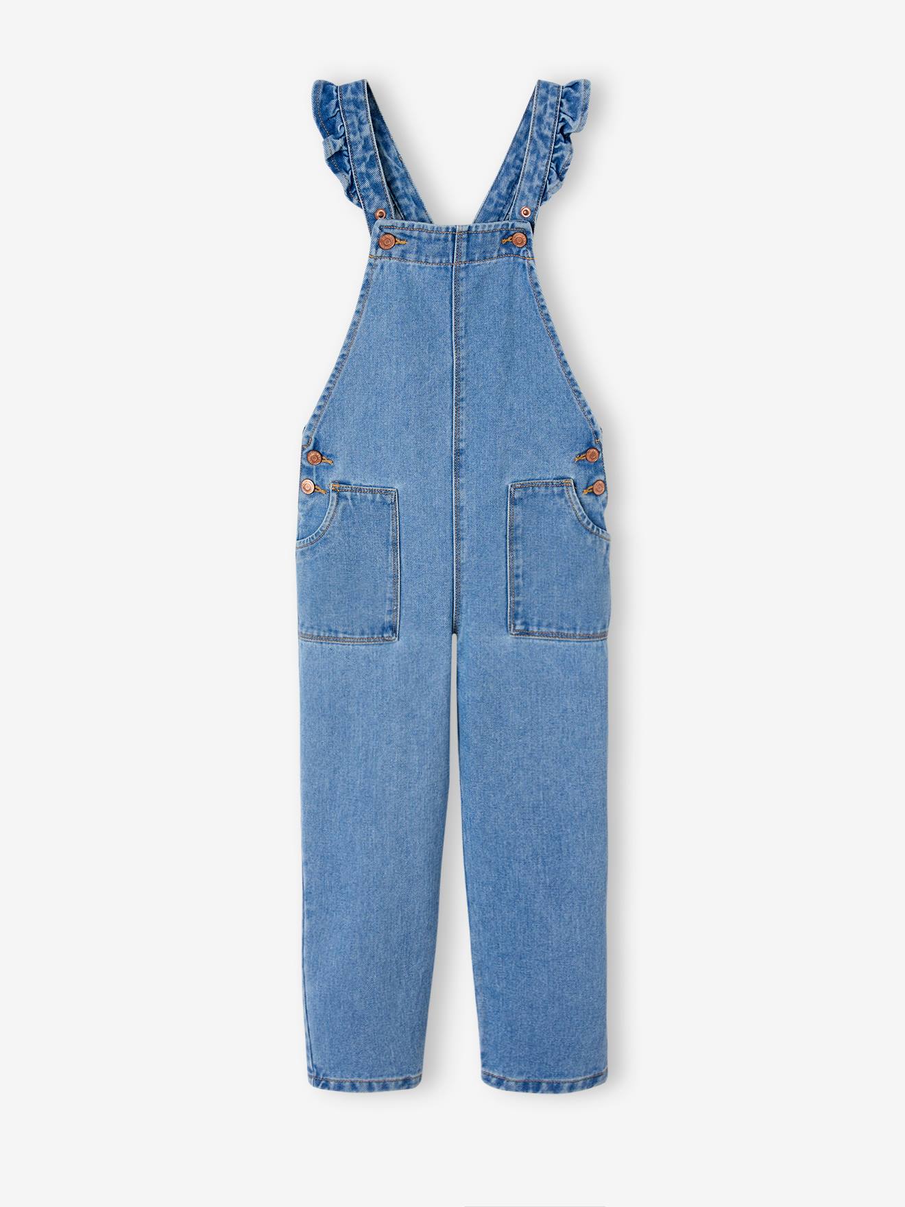 Vertbaudet Mädchen Latzjeans mit Volantträgern Oeko-Tex - blue stone
