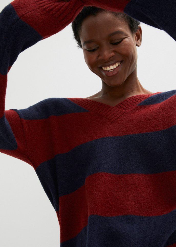 Gestreifter Pullover mit V-Ausschnitt