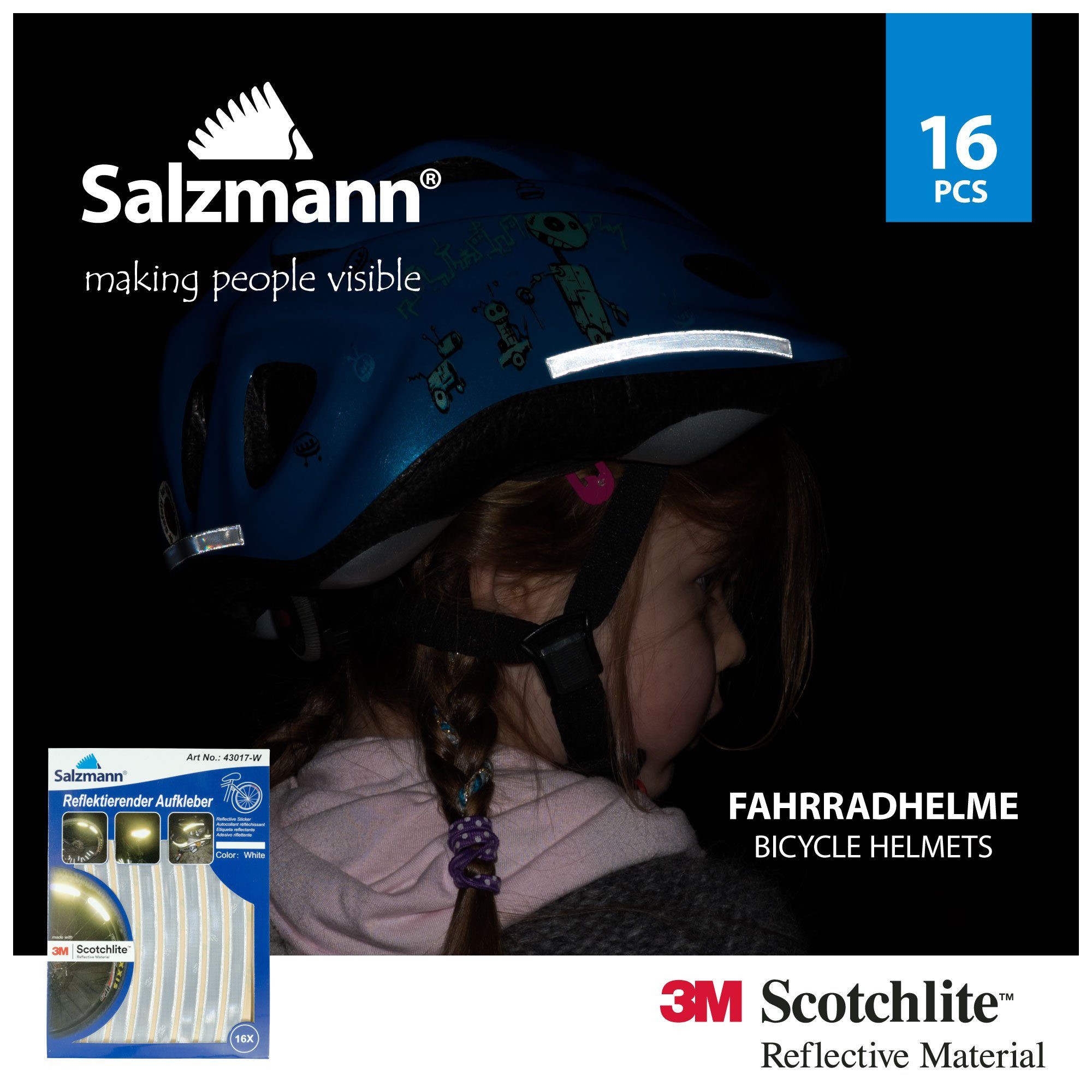 Salzmann Fahrradreflektor 3M Reflektierende Aufkleber - Sticker für Taschen, Kinderwagen, Helme, (16 St)