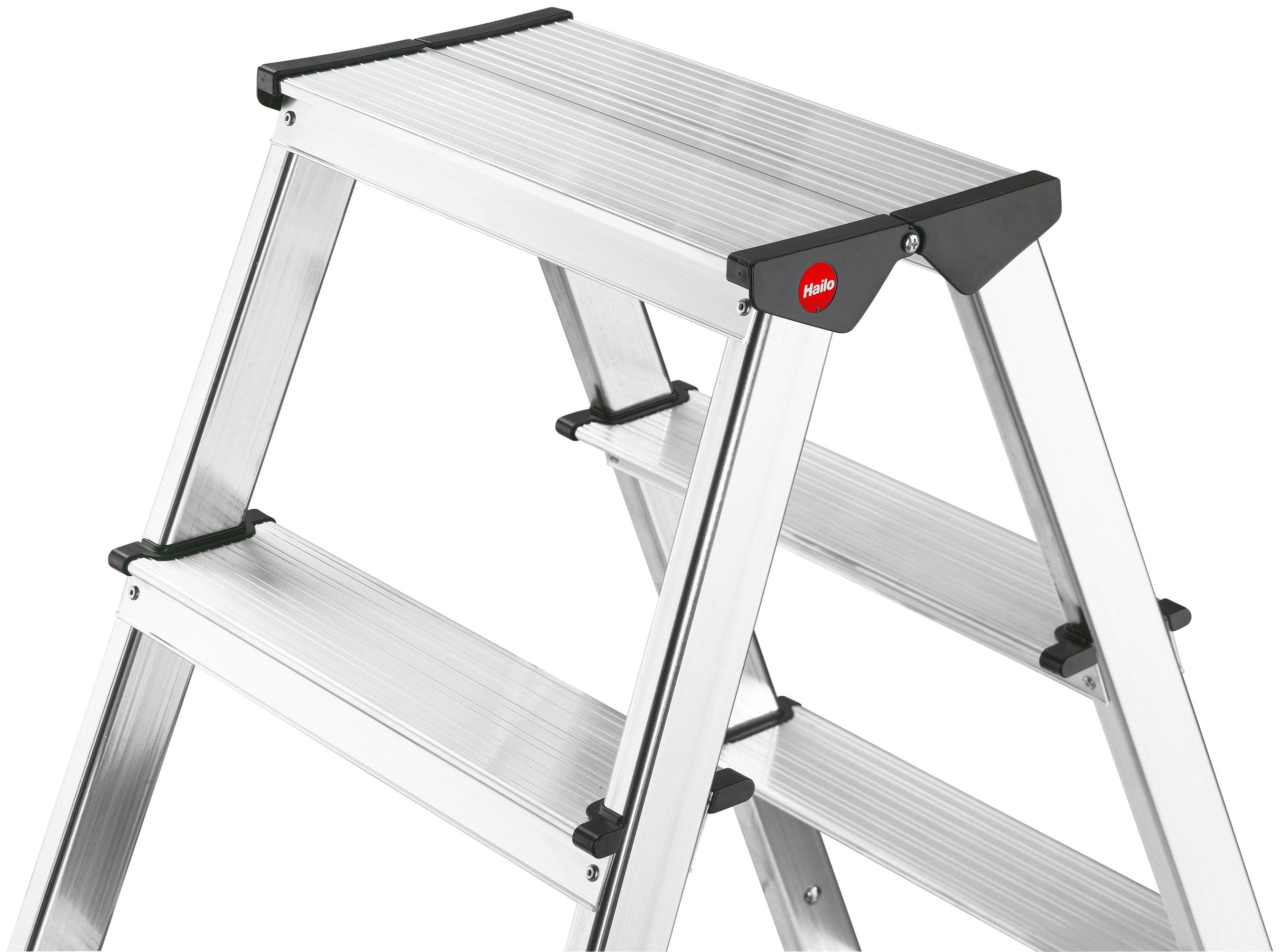 Hailo Doppelleiter D60 StandardLine (1-St), Alu-Sicherheits-Doppelstufenleiter 2x5 Stufen