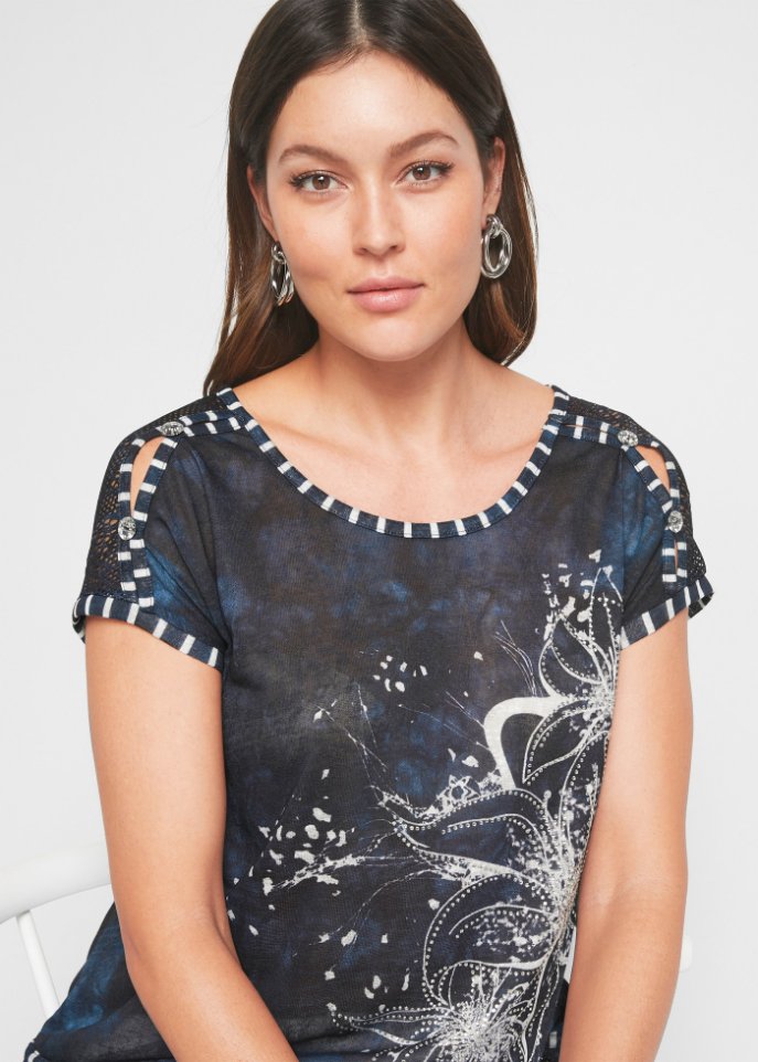 Shirt mit Batikeffekt und Steinchen