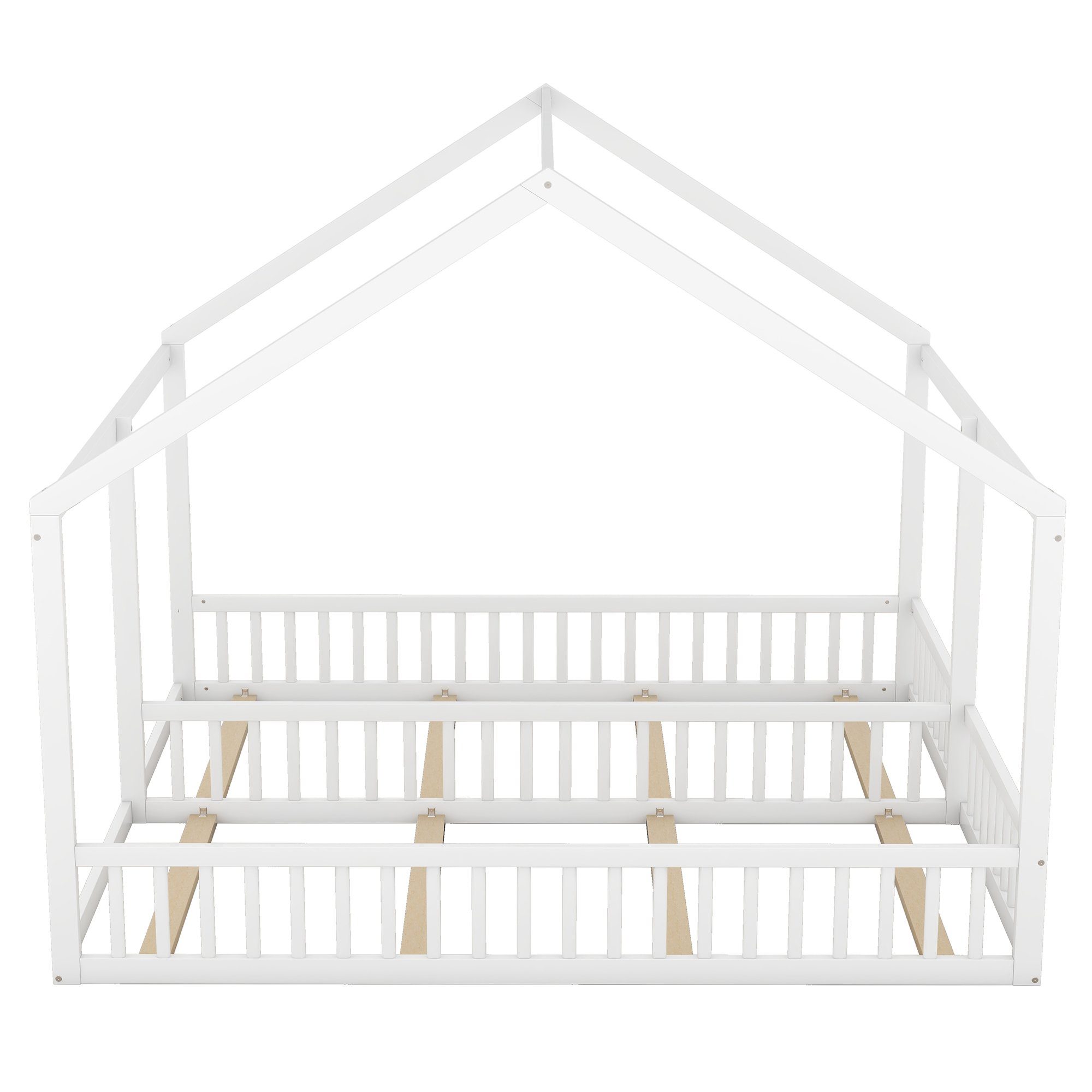 WISHDOR Kinderbett Funktionsbett Holzbett Einzelbetten, 2-in-1-Betten (flache Betten, Hausmodelle, 2-in-1-Betten), ohne Matratze