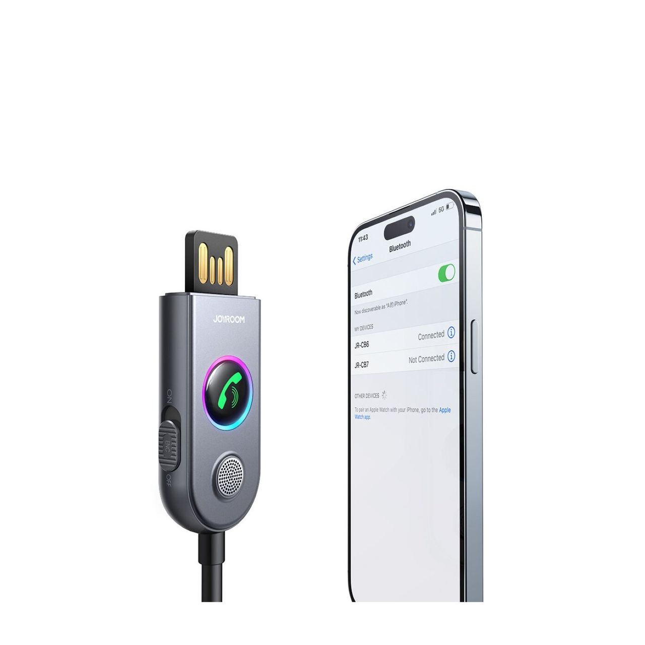 Joyroom JR-CB6 kabelloser Autoempfänger Bluetooth Technologie – Grau 100 cm mit LED