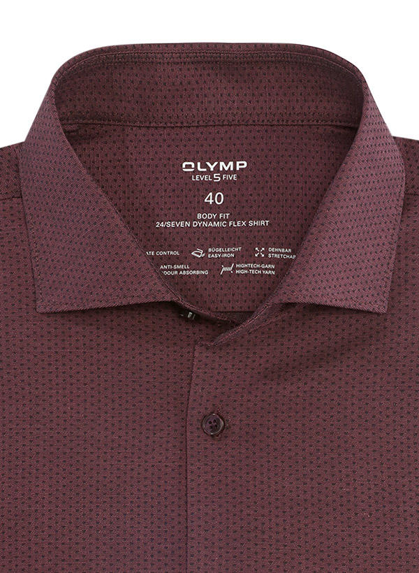 OLYMP, Hemd, Body Fit, Baumwoll-Stretch Climate Control, Extra langer Arm, granat