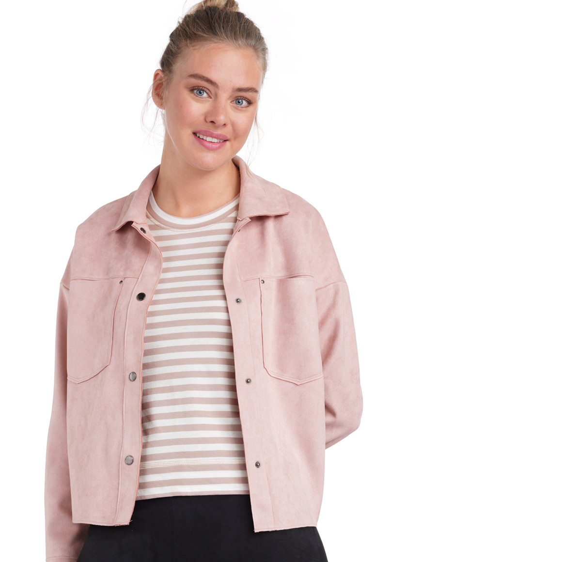 Damen Velours-Bluse mit Druckknopfleiste