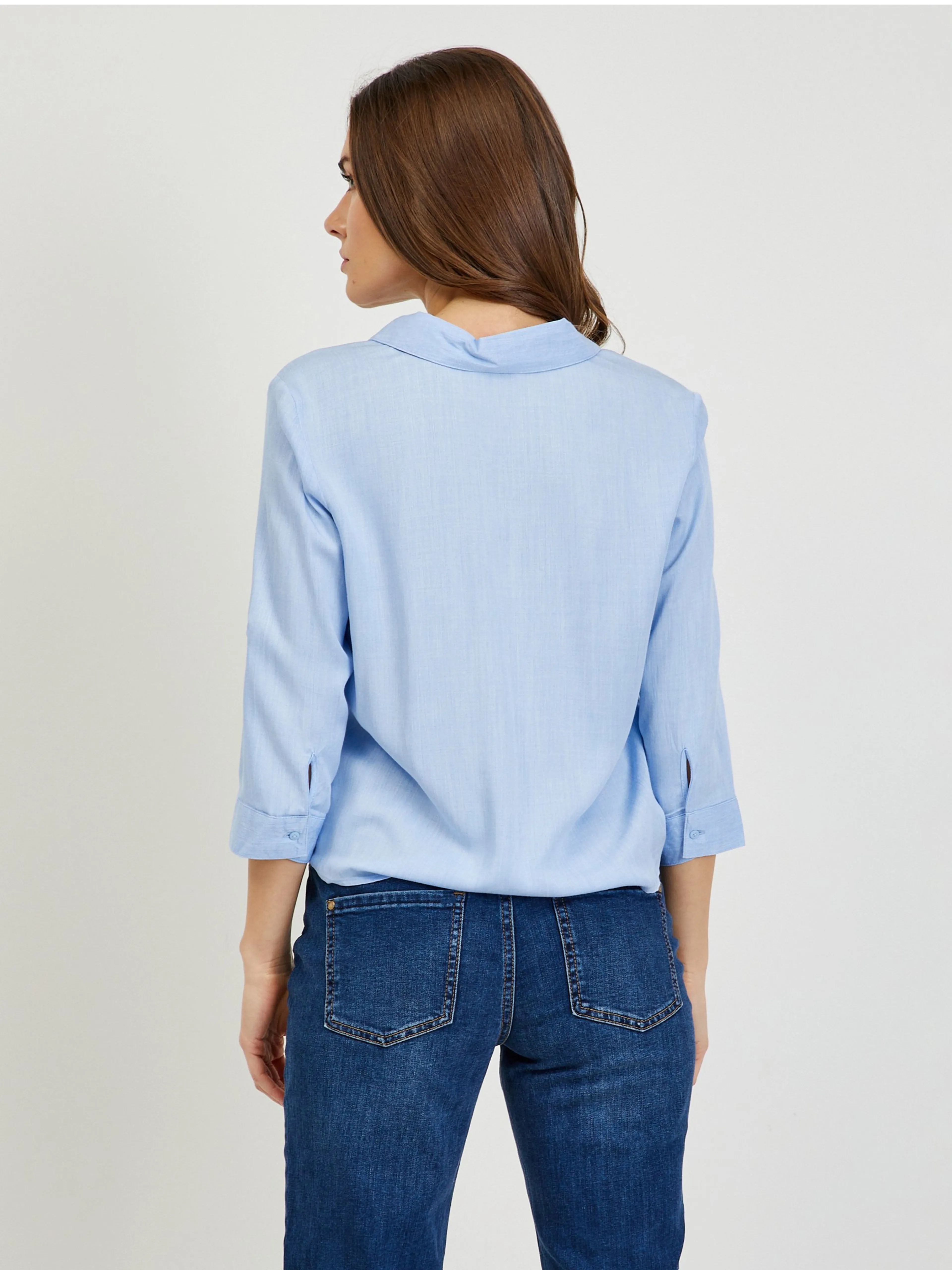 Hellblaues Damenhemd mit Knoten ORSAY