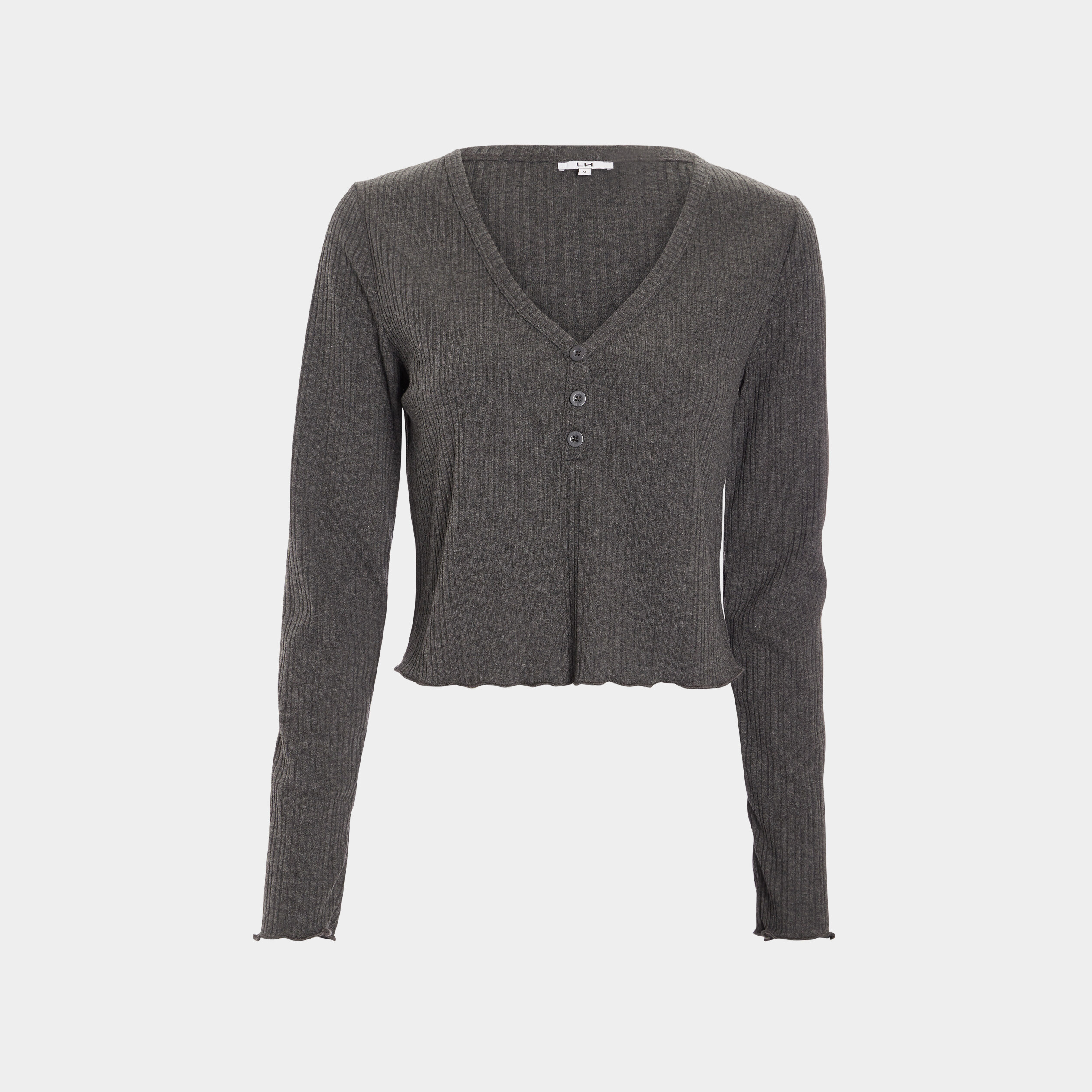 T-shirt côtelé avec col en V gris foncé femme | La Halle