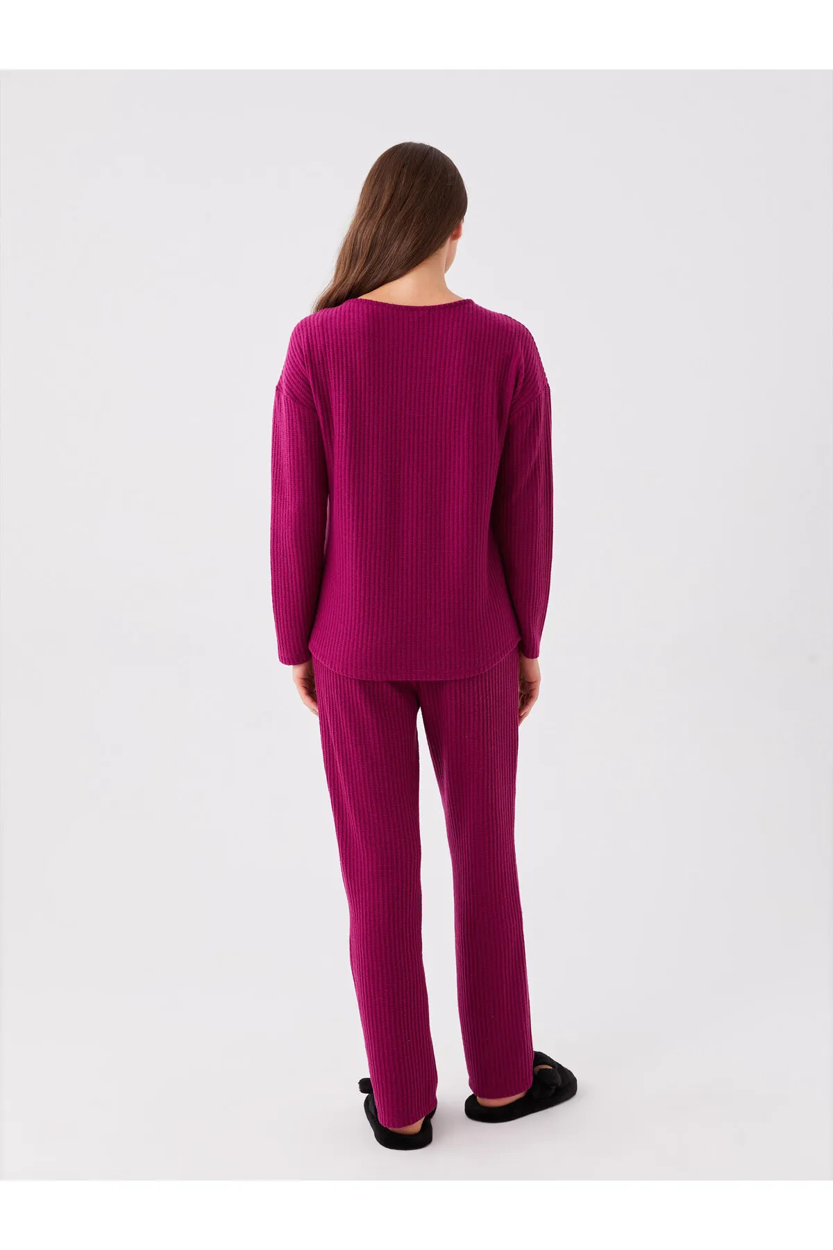 LC Waikiki  Damen-Pyjama-Set mit lockerem Kragen, einfarbig, langärmelig