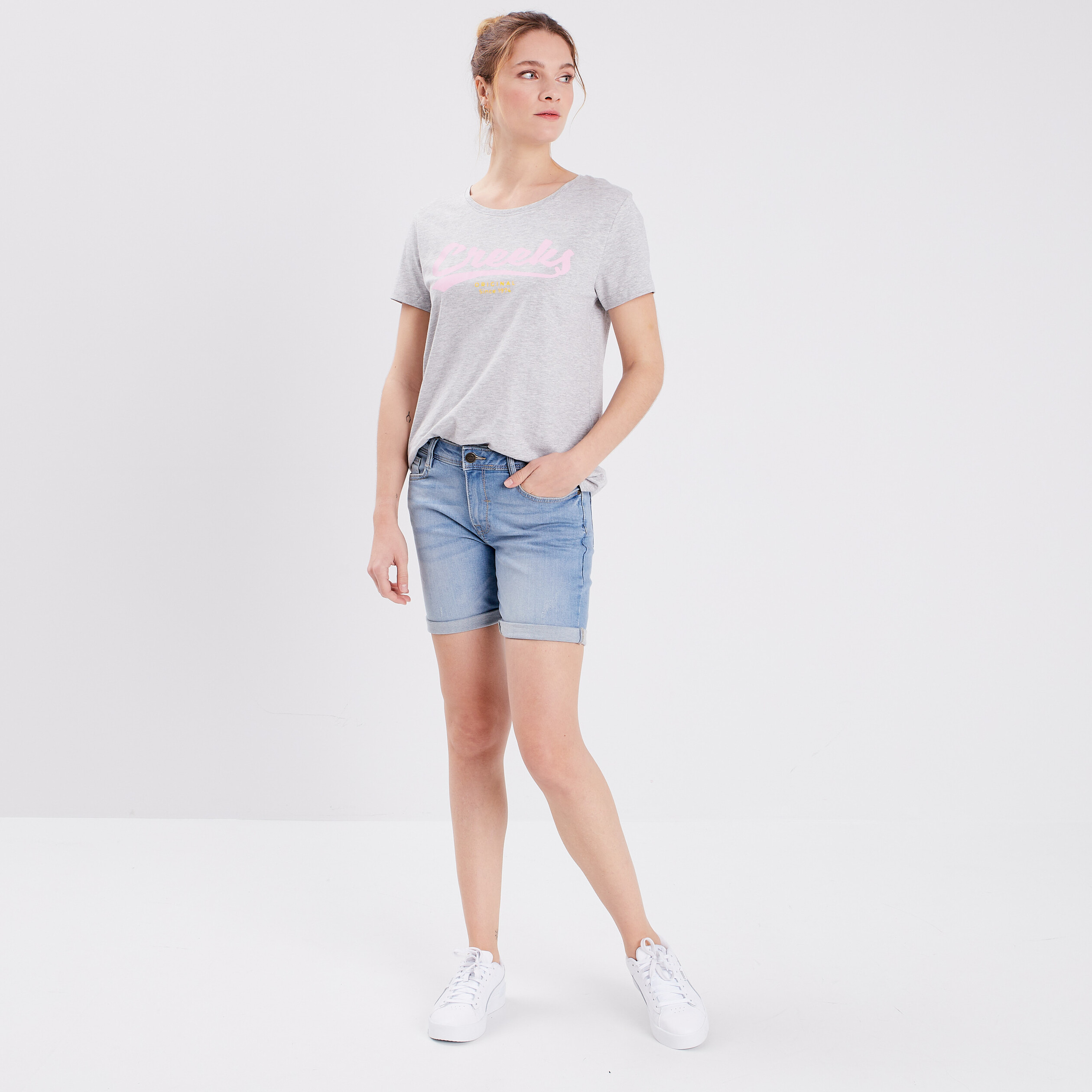 T-shirt col rond Creeks gris clair femme | La Halle