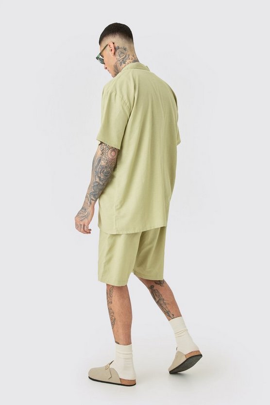 Tall Oversize Leinen-Hemd & Shorts in Sage