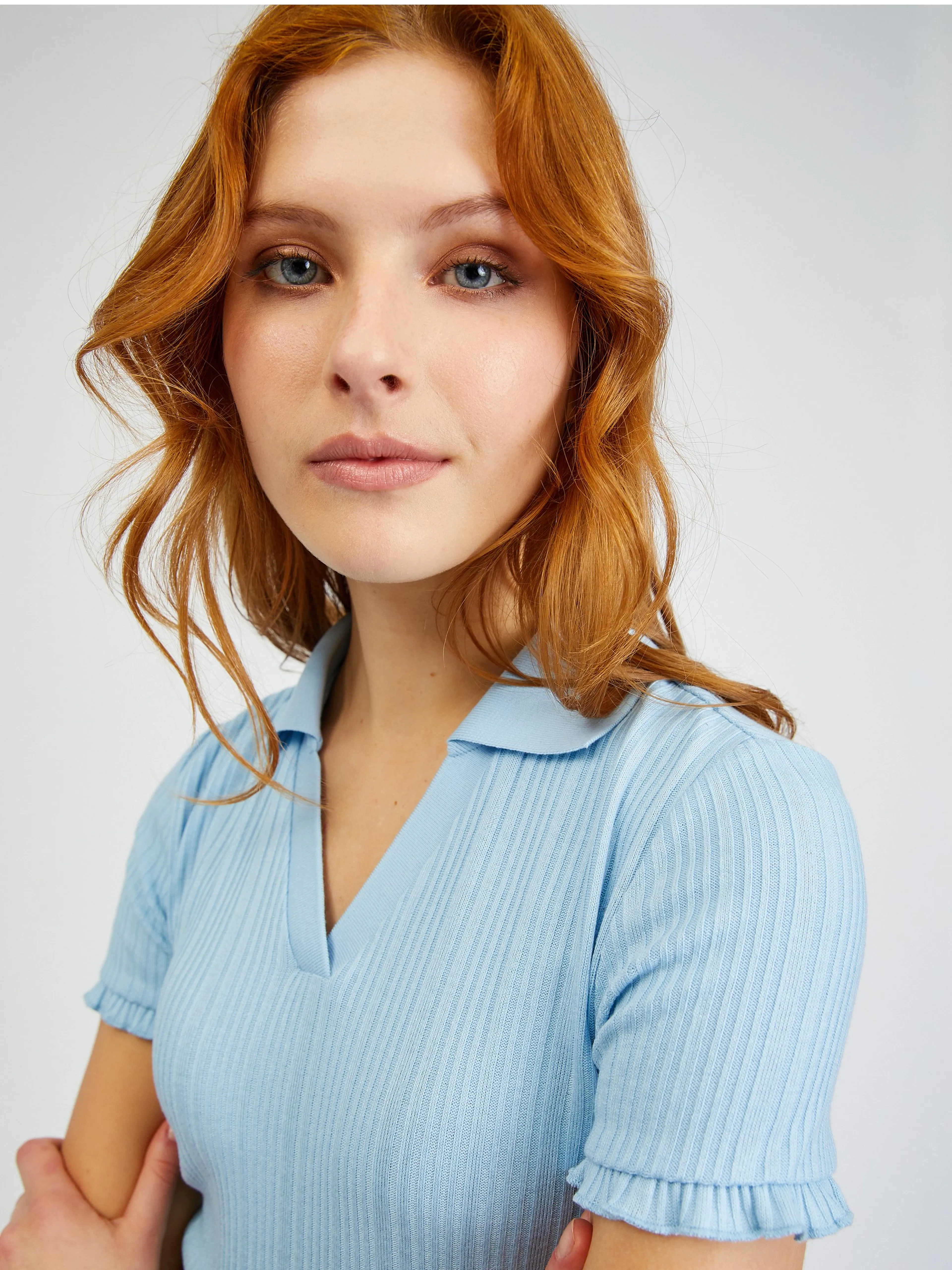 Hellblaues Damen-Ripp-Poloshirt ORSAY