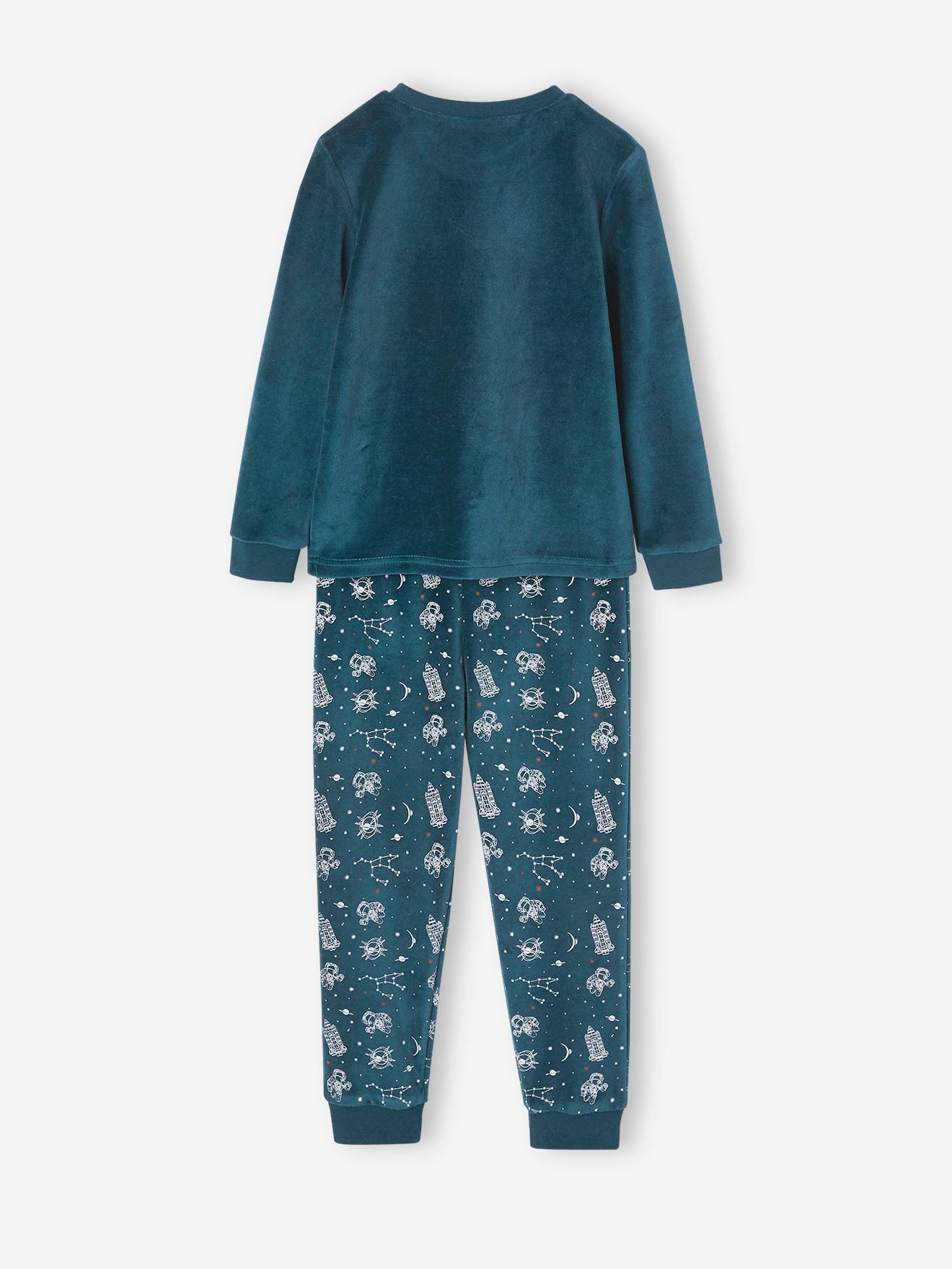 Pyjama velours avec fusée phosphorescente garçon bleu canard