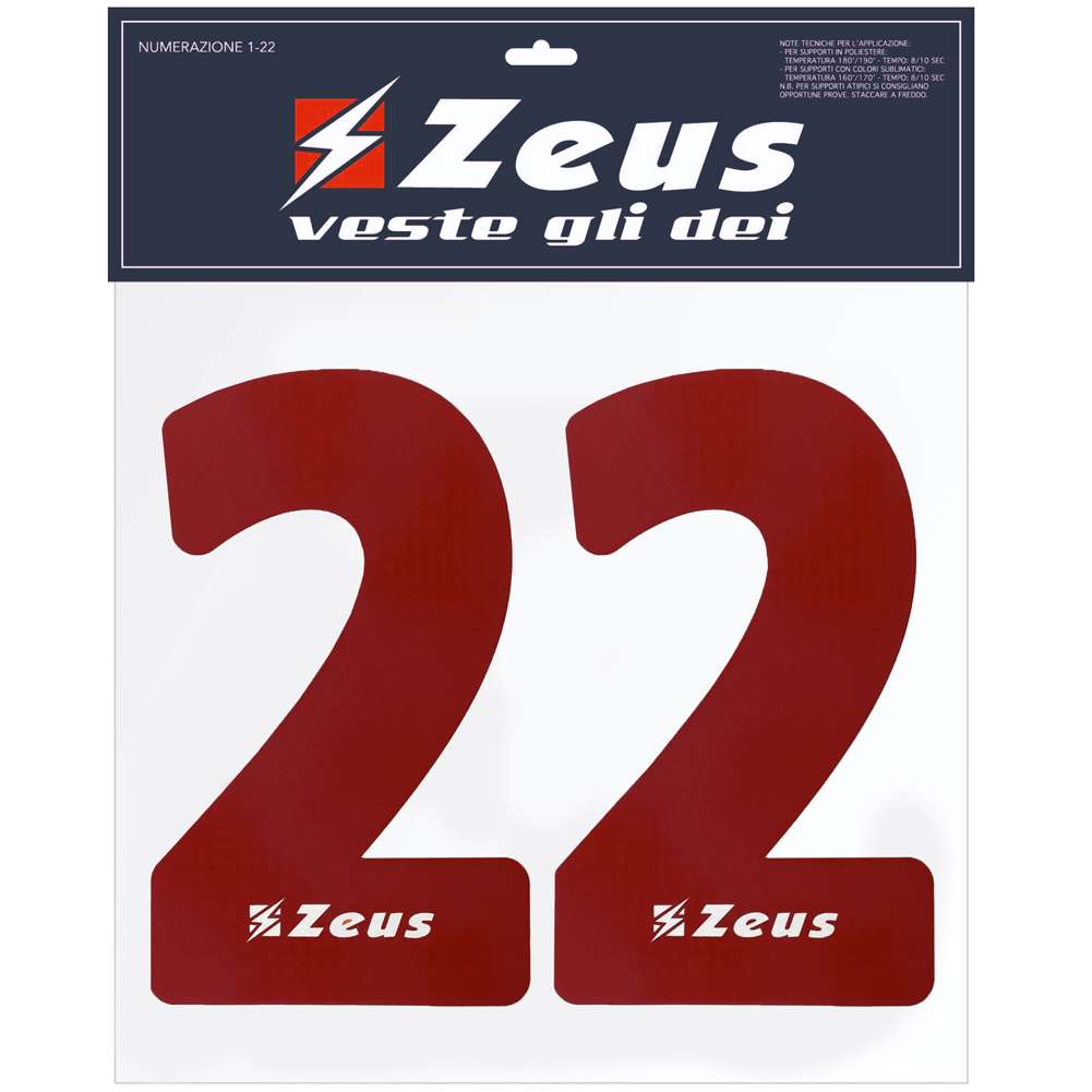 Zeus Nummern-Set 1-22 zum Aufbügeln 25cm Senior dunkelrot
