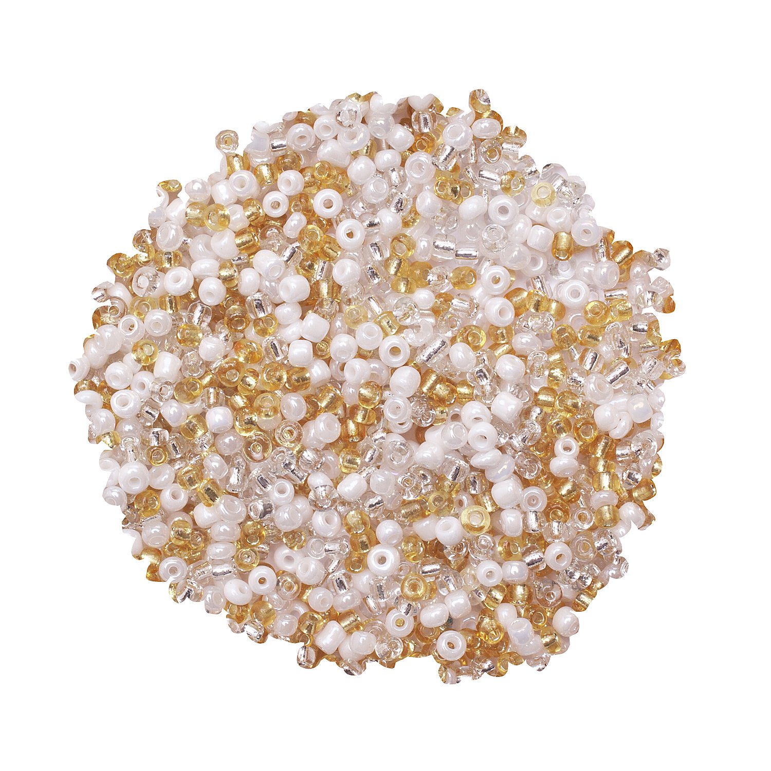 Rocailles-Perlen, gold-silber-weiß, 2,5 mm Ø, 100 g