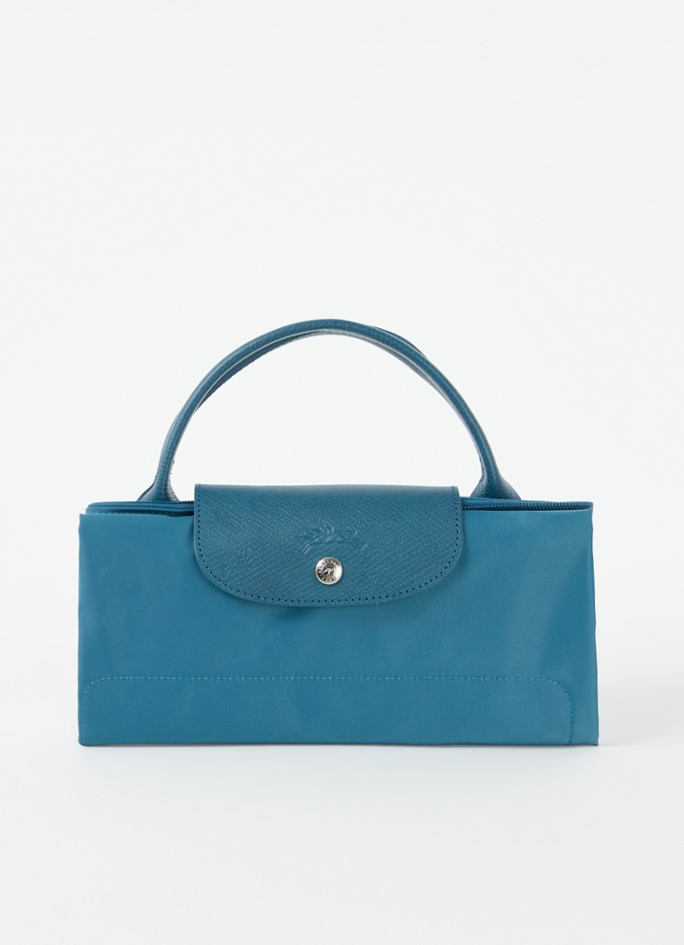 Geantă de umăr Longchamp Le Pliage verde, mărimea M, cu detalii din piele.