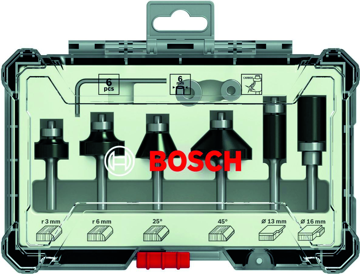 Bosch Blue Accessories 2607017468 6-piece edge router set with 6 mm shank