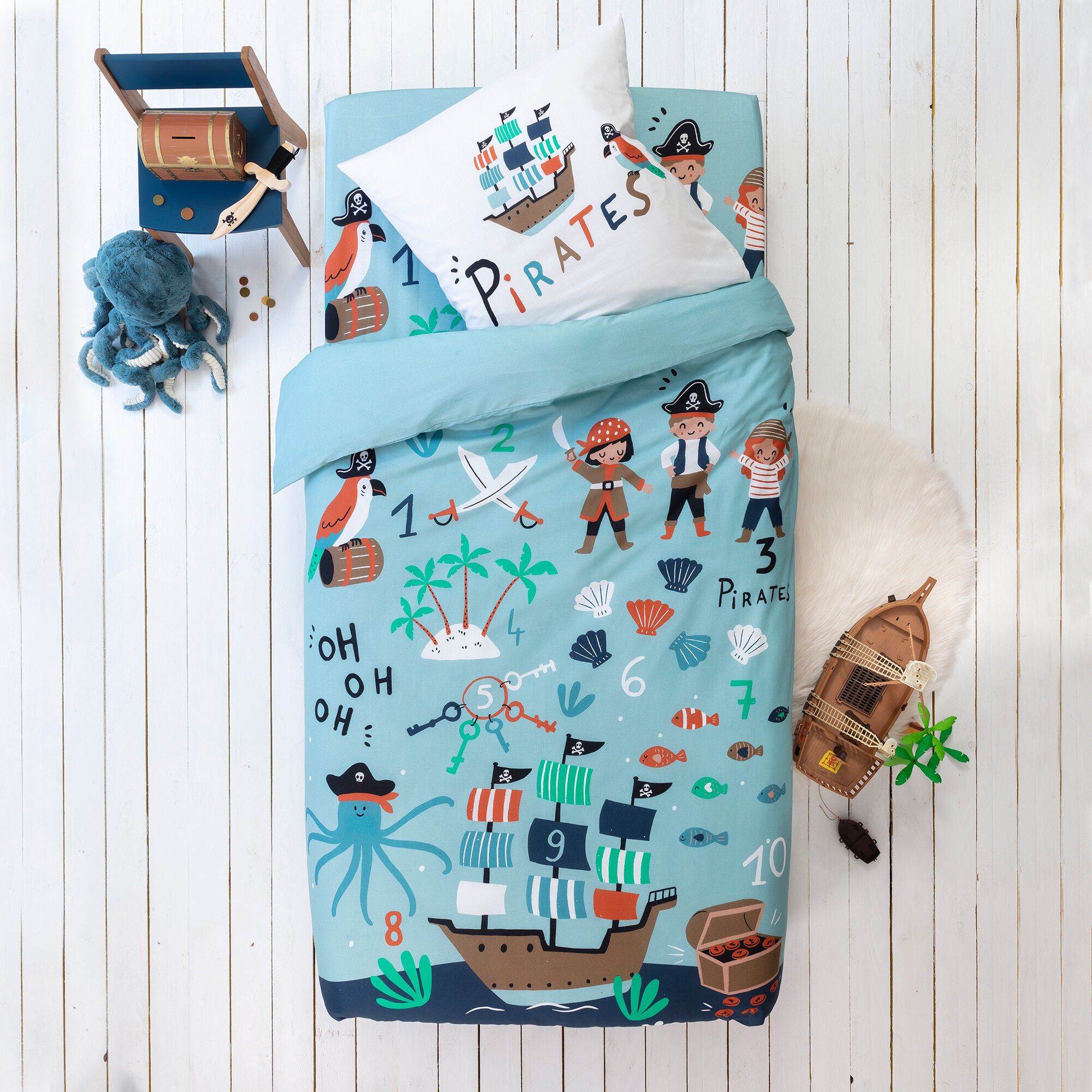 Linge de lit enfant Pirates imprimé en coton