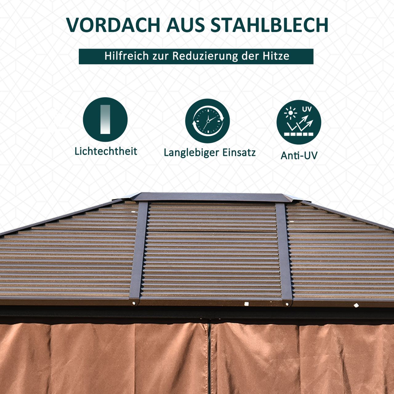 Outsunny Gartenpavillon Pavillon 300L x 365B x 262H cm Gartenzelt Festzelt Partyzelt mit 4 x Doppel-Seitenteilw wetterfest Aluminium Polyester Bronze