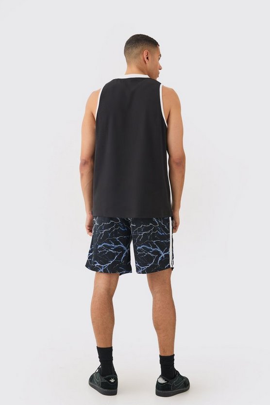 Oversize Mesh-Tanktop und Shorts mit lizenziertem Death Row Print