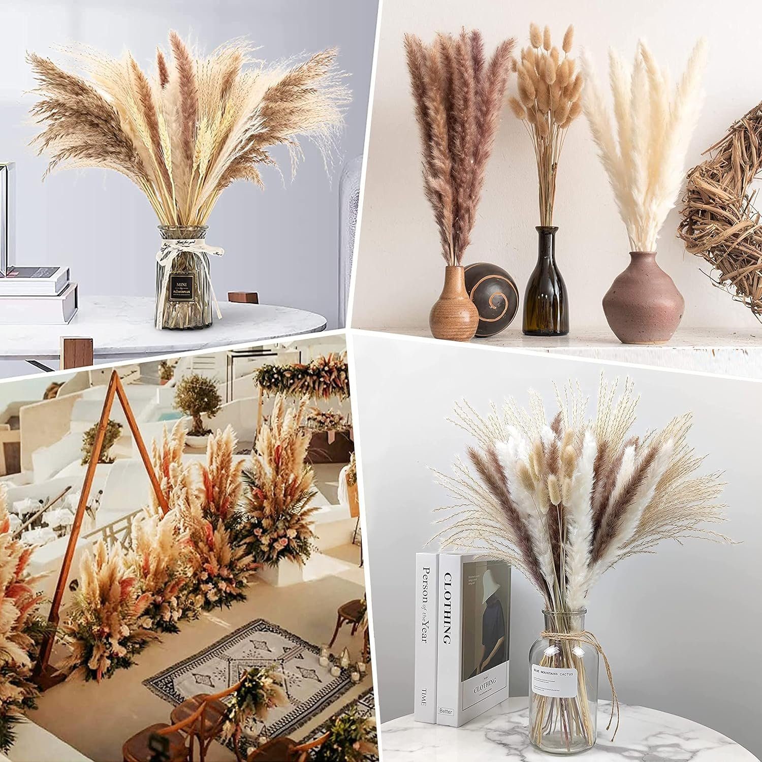 Trockenblume Pampasgras Getrocknet,75 Stück Natürliche Trockenblumen Pampasgras Pampasgras Trockenblumen, Mutoy, Höhe 45 cm, Flauschige Trockenblumen Deko-Blumen Boho-Stil für Heim Decor