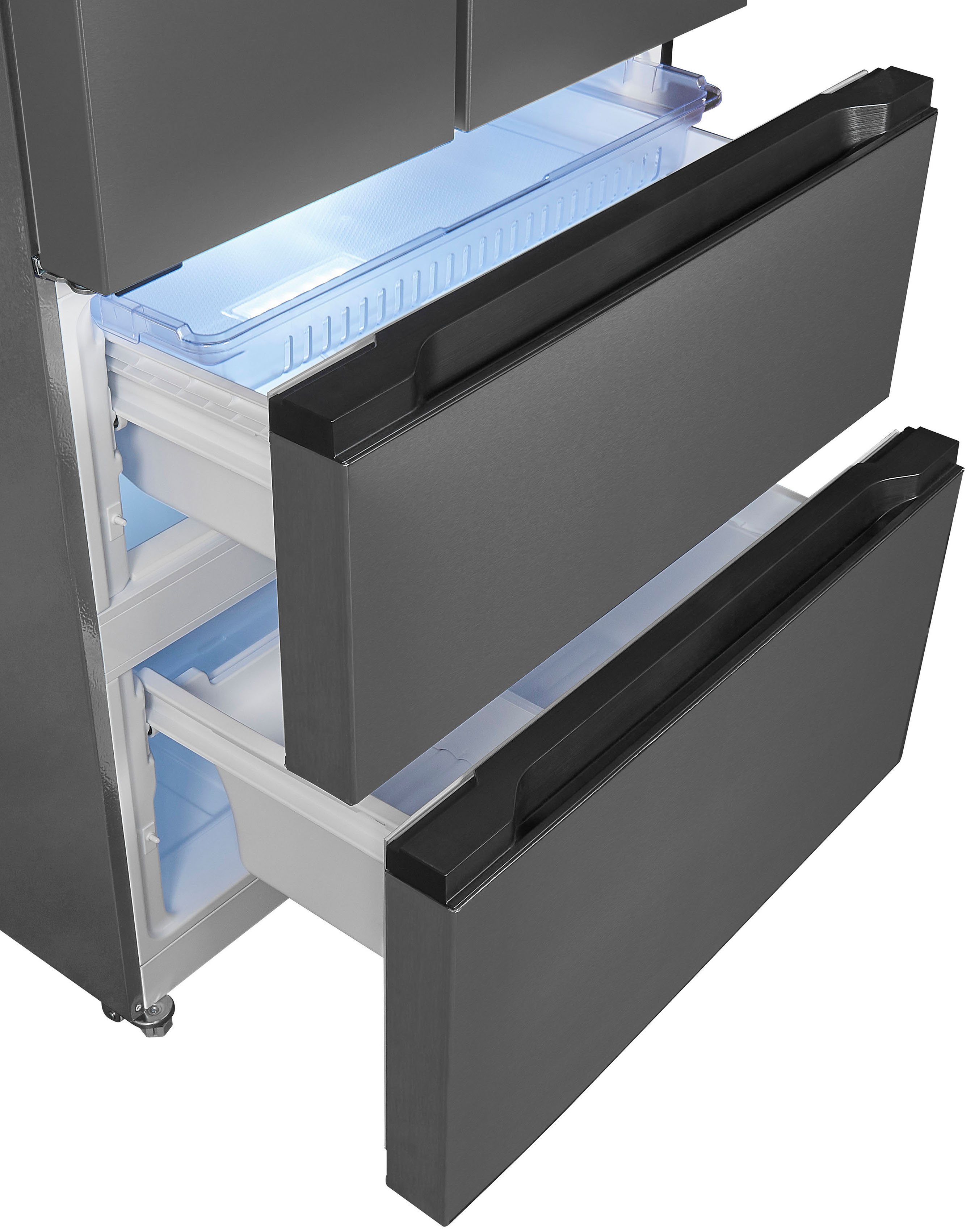 exquisit French Door FD490-160-WS-200E inoxlook, 183,0 cm hoch, 83,6 cm breit