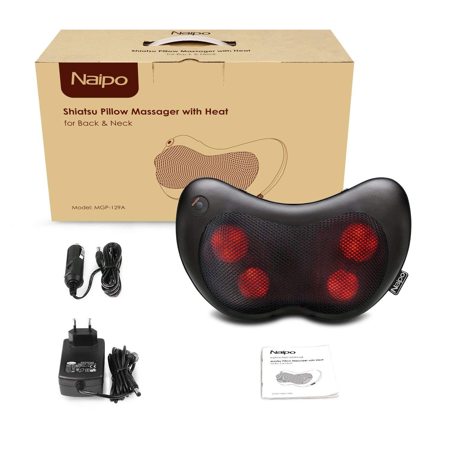 NAIPO Massagekissen, Shiatsu Massagegerät für Nacken Schulter Rücken