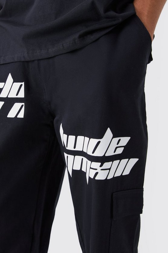 Tall lockere gespleißte Cargo-Hose mit Text-Print