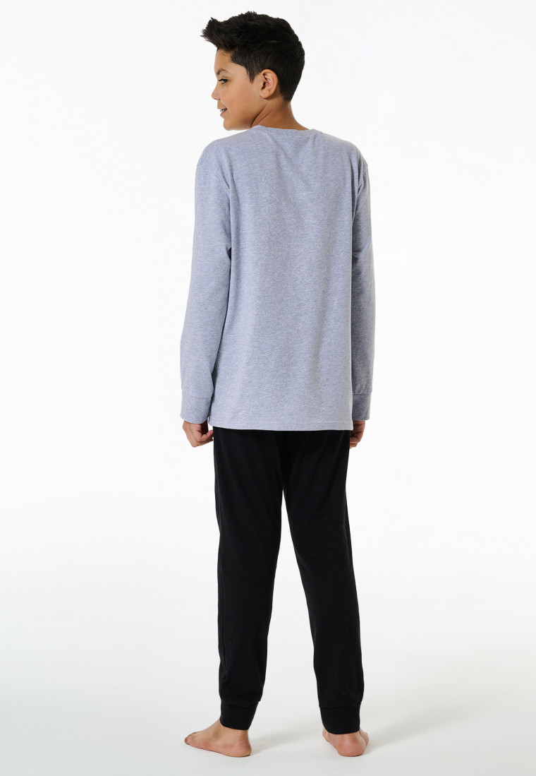 Schlafanzug lang Bündchen grau-meliert - Nightwear