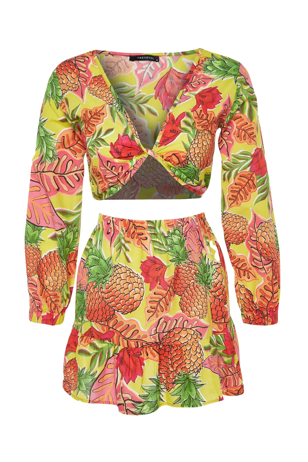 Trendyol Collection  Blusen-Rock-Set aus 100 % gewebter Baumwolle mit Fruchtmuster TBESS23AU00009