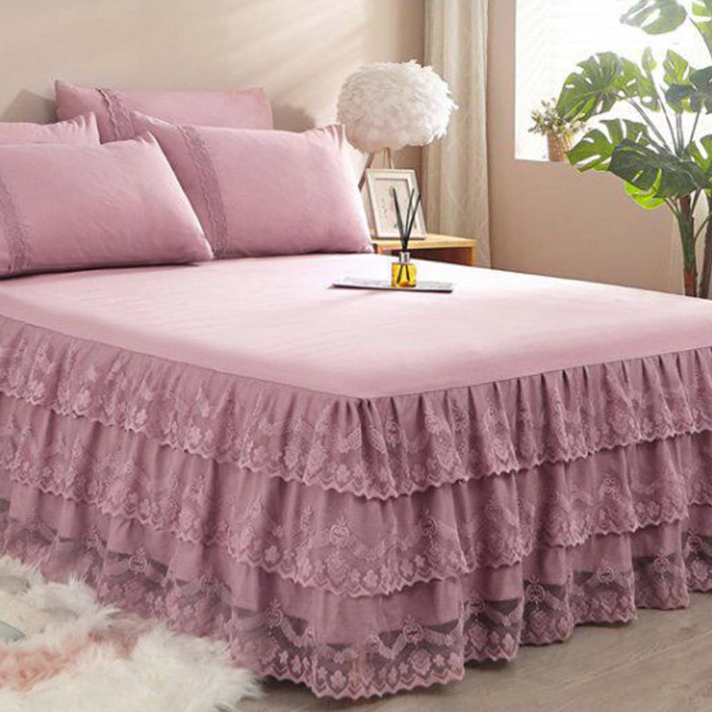 Matratzenschoner Bettrock Tagesdecke Spitze Ruffle Prinzessinnen 150 x 200cm FELIXLEO