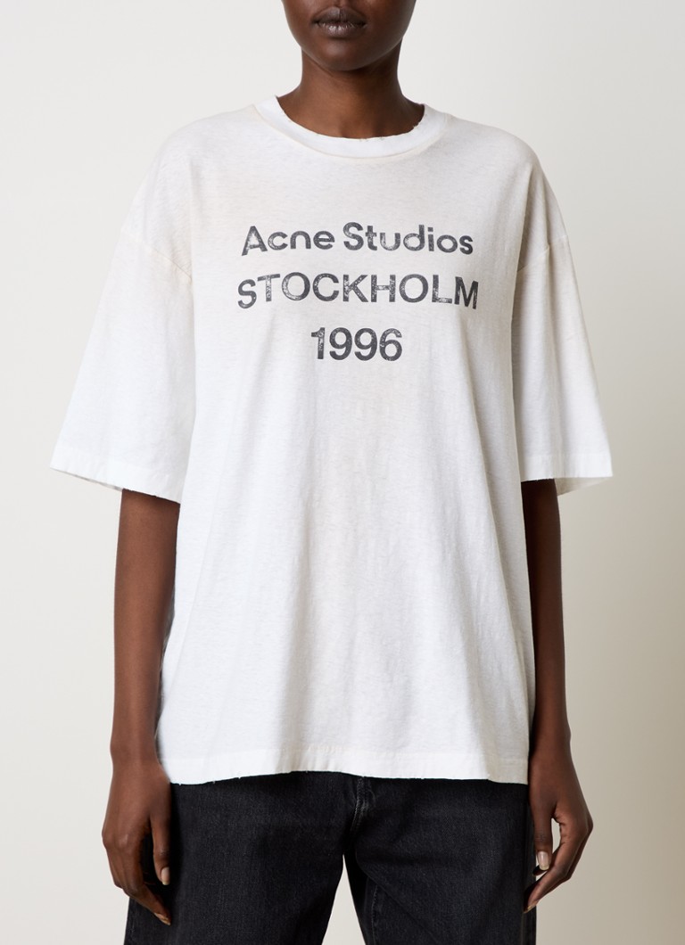 Acne Studios T-krekls ar logoprint un verwassen afwerking
