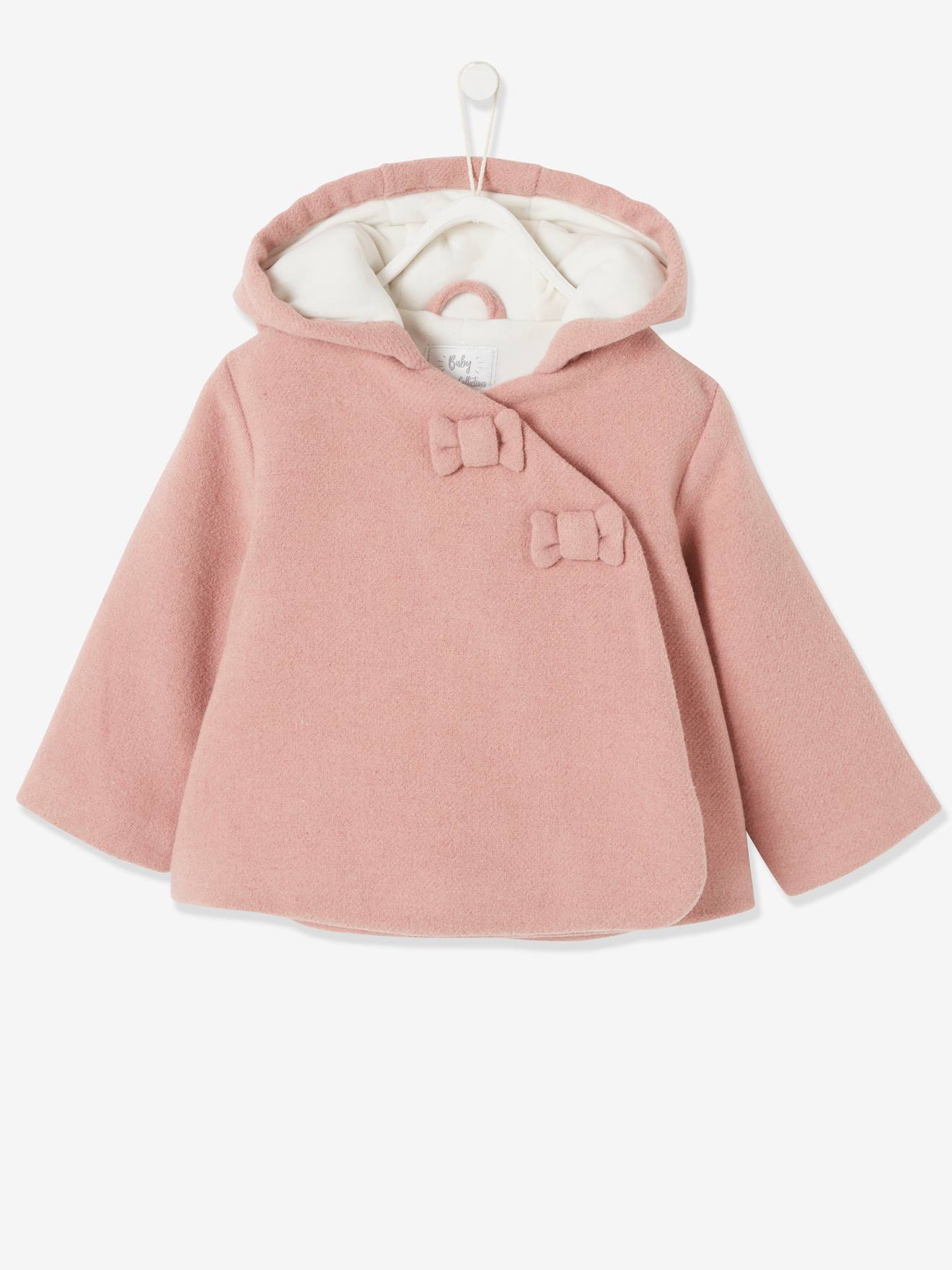 Manteau à capuche bébé fille lainage doublé et ouatiné gris clair chiné