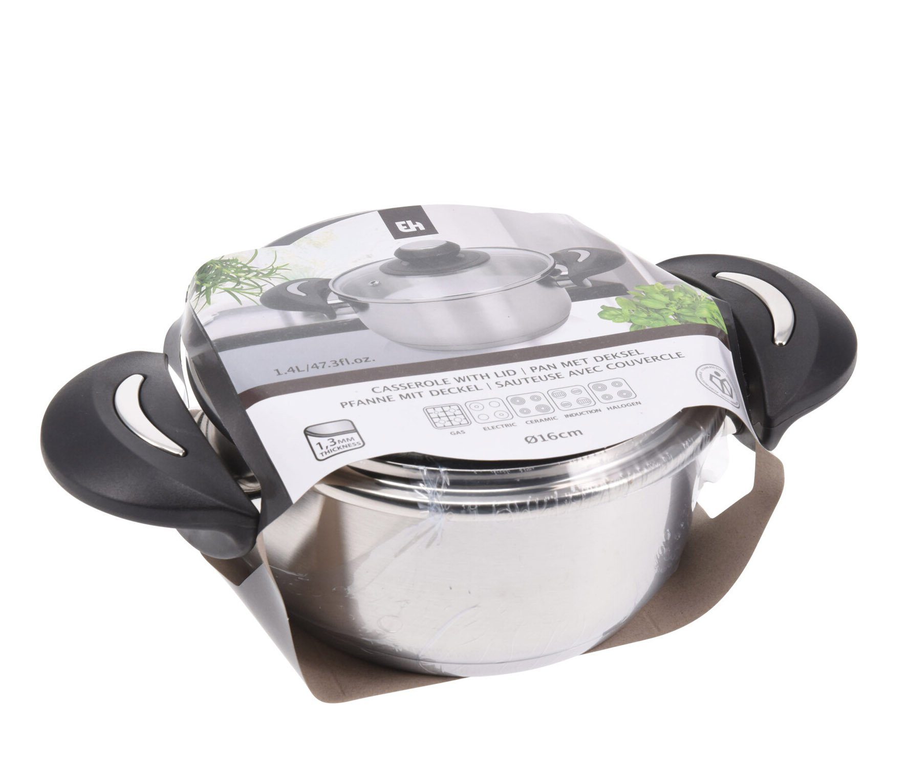 Spetebo Kochtopf Edelstahl Kochtopf mit Glasdeckel 1,4 L / Ø 16 cm, Edelstahl (Packung, 2-tlg., Topf mit Deckel), Universal Küchen Topf mit Griffen