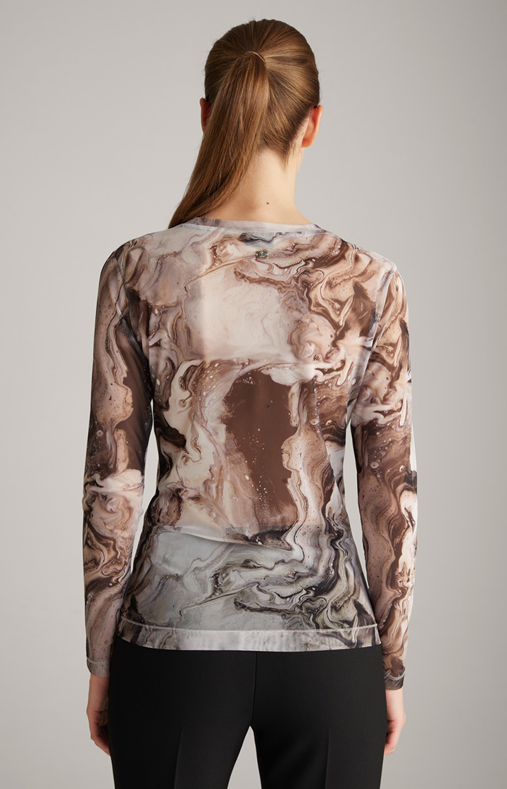 Mesh-Langarm-Shirt in Offwhite/Schwarz