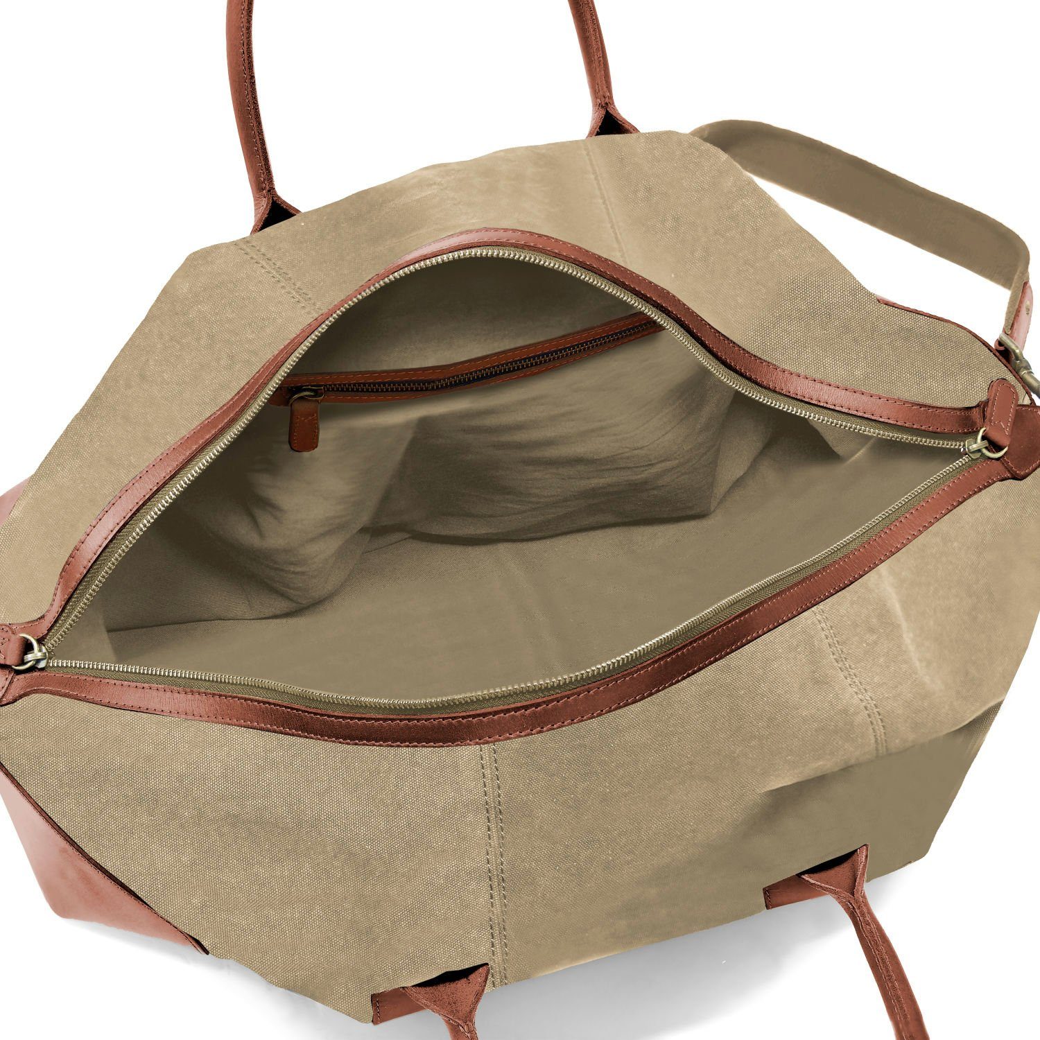 DRAKENSBERG Reisetasche Weekender David & Kulturbeutel Glen Khaki-Beige, handgemacht aus Canvas und Büffelleder, für Damen und Herren