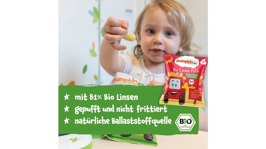 pumpkin organics Bio Linsen Puffs mit Tomate, Karotte & Kräutern 20 g