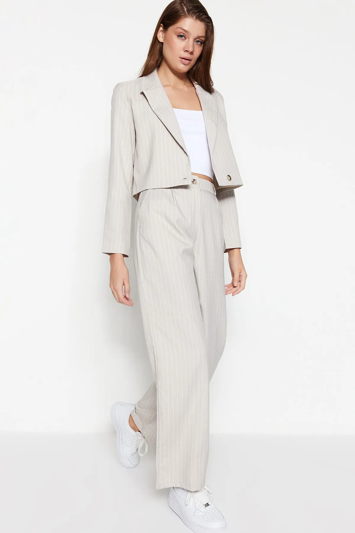 Trendyol Collection  Stone Wide Leg/Wide Leg Woven Gestreifte Hose TWOSS23PL00109
