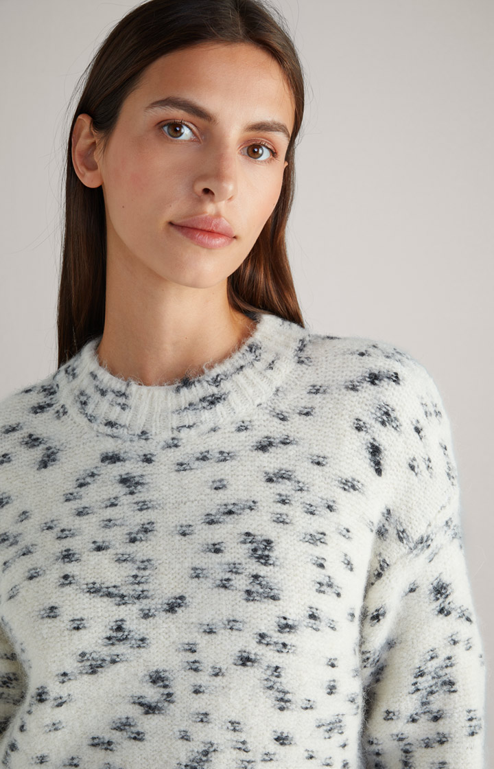 Alpaka-Blend-Strickpullover in Creme gemustert
