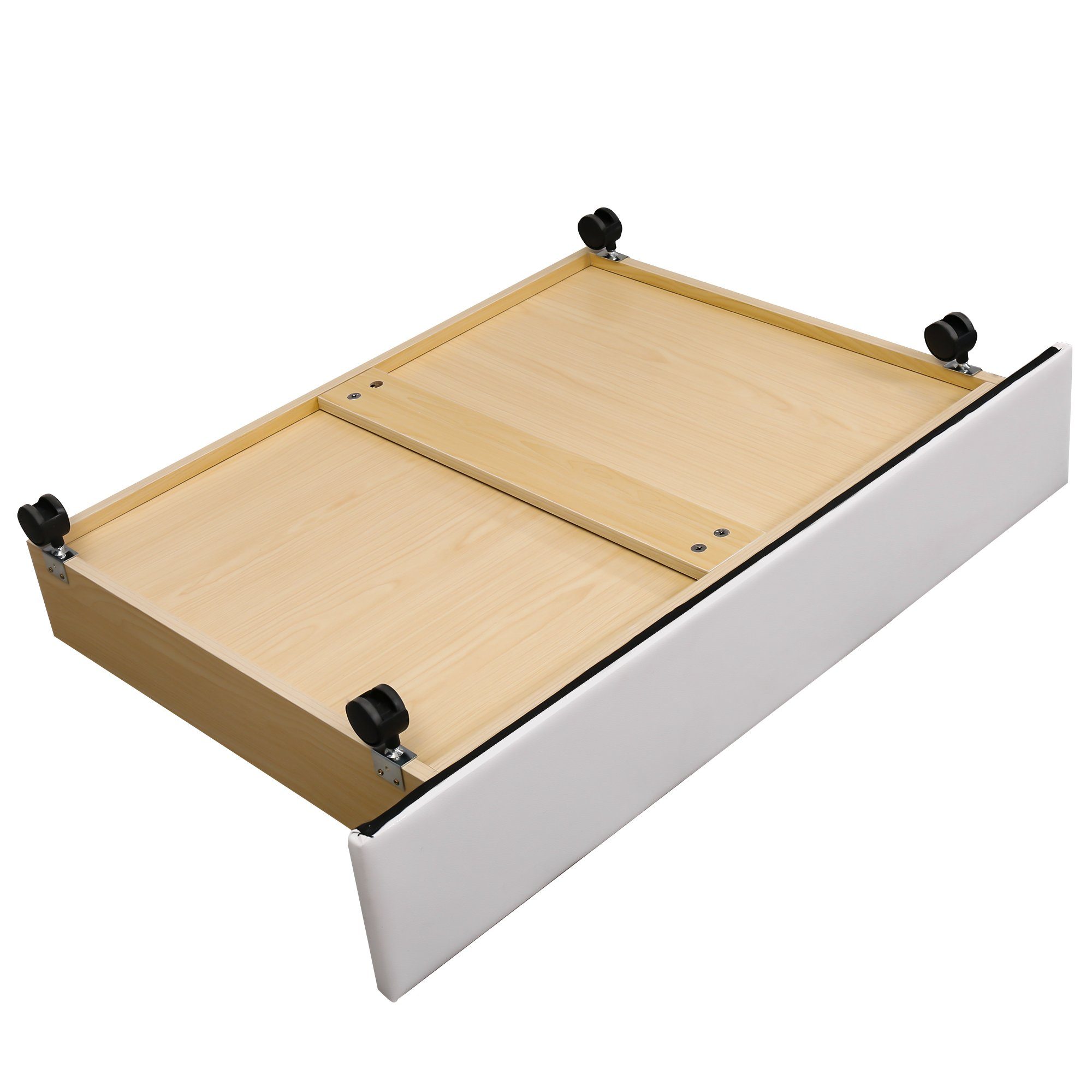 OKWISH Polsterbett Doppelbett Stauraumbett (mit Lattenrost und Kopfteil,Doppelbett, Stauraumbett mit 2 Schubkästen, 140X200 cm ohne Matratze), mit hohes Kopfteil & Bettkasten, Holzlattenunterstützung, PU, weiß