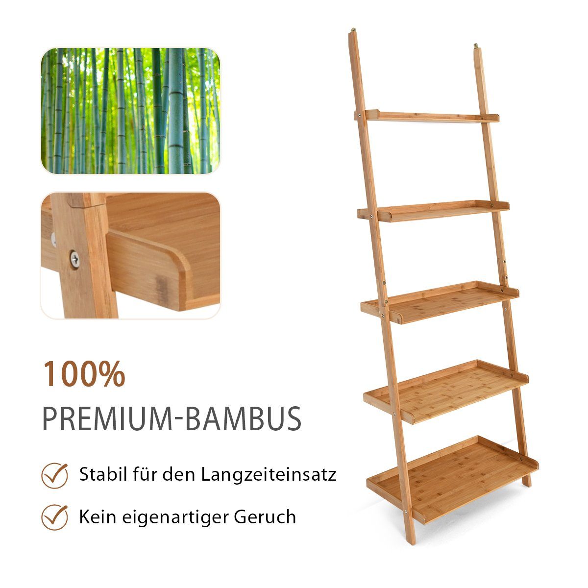 COSTWAY Leiterregal Standregal Lagerregal, Bambus, 5-stufig, 64x45x181cm