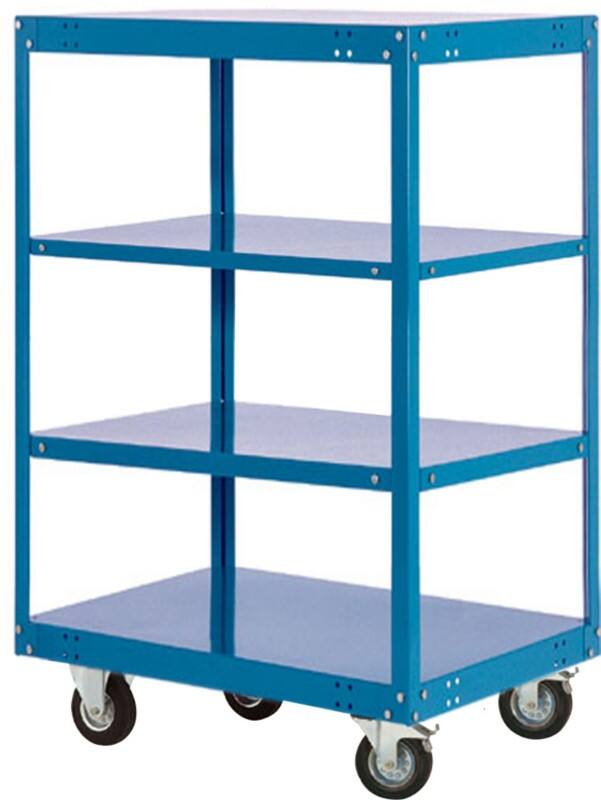 Manuflex Mobil Etagenwagen TRANSOMOBIL 4 Fachböden Brillantblau 1.200 x 600 x 1.505 mm