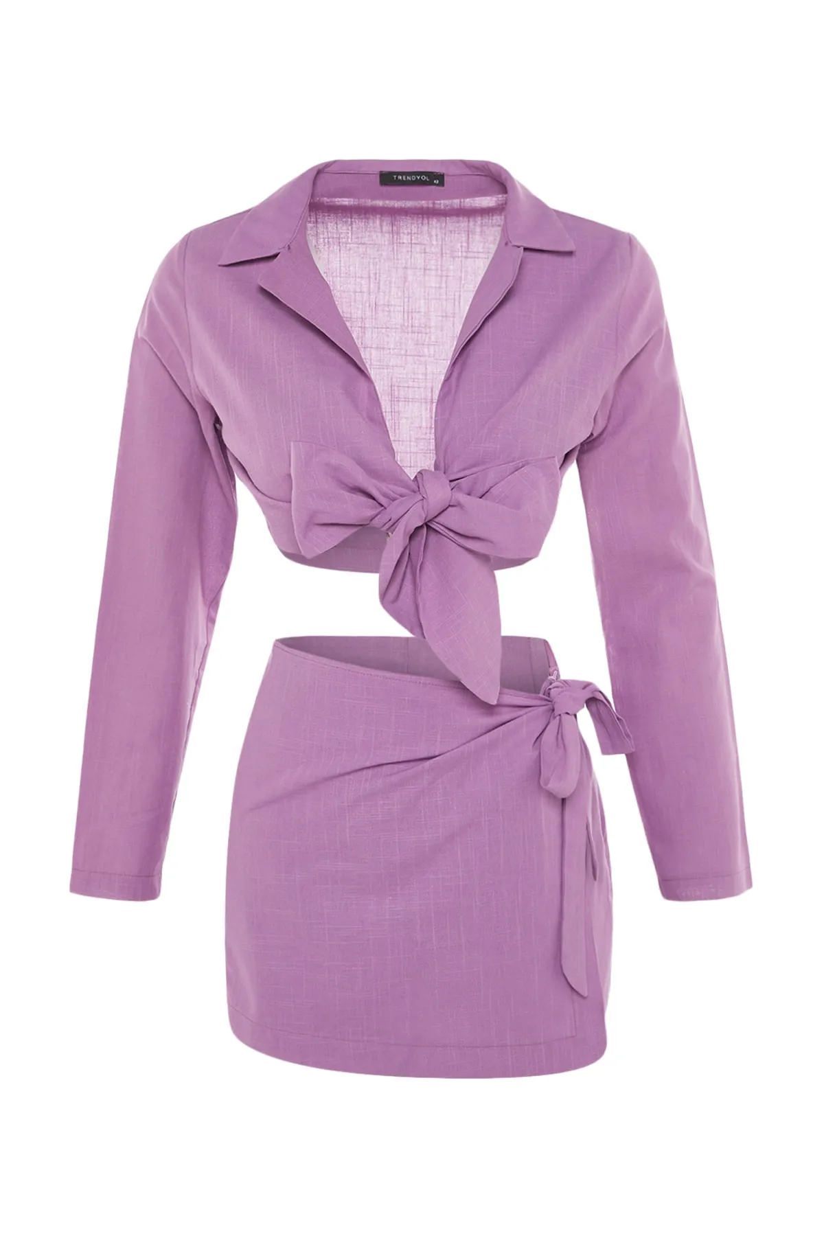 Trendyol Collection  Lilafarbenes, gewebtes, gebundenes Set aus Bluse, Shorts und Rock aus 100 % Baumwolle TBESS22AU0045