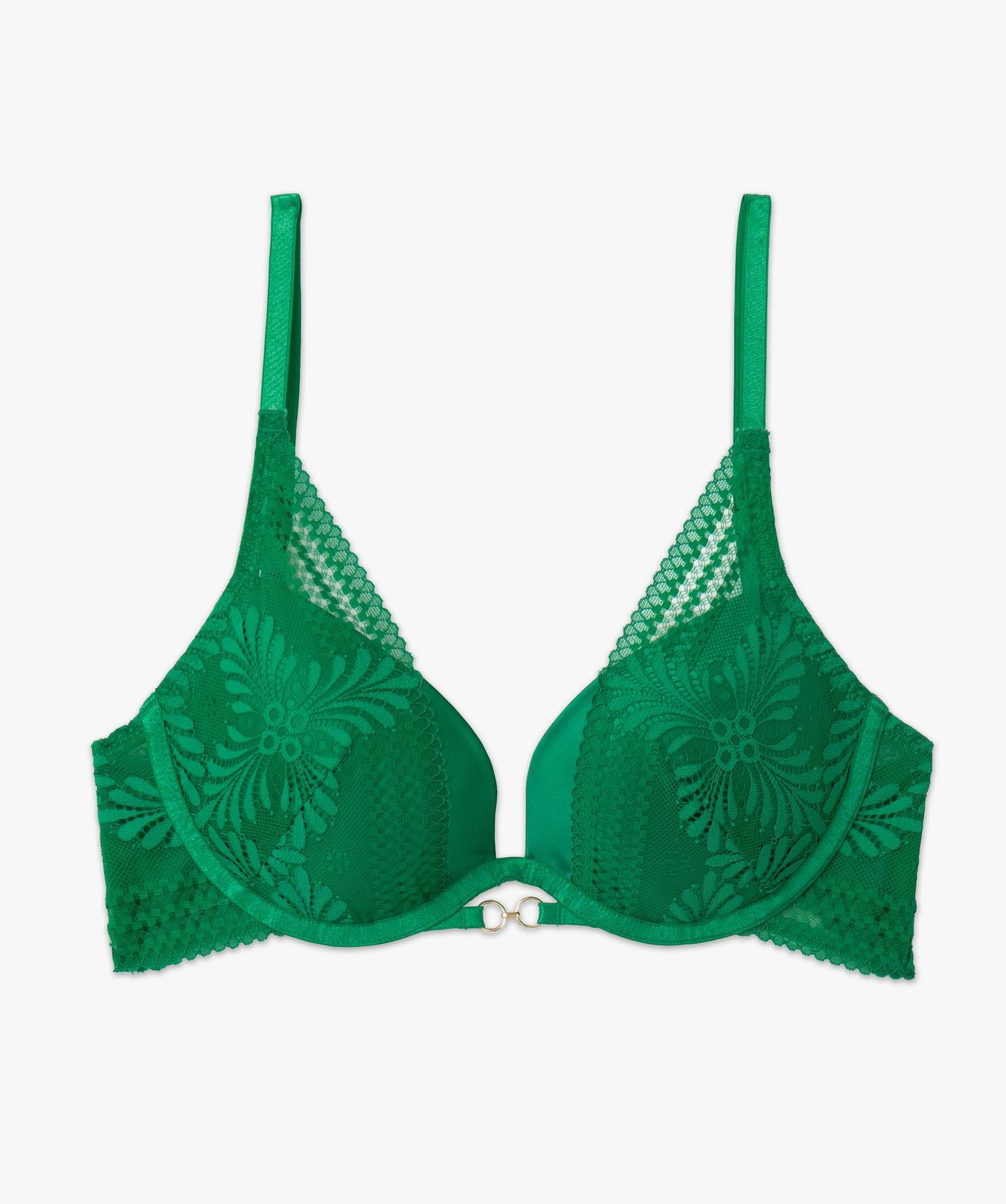 Soutien-gorge corbeille effet foulard en dentelle et satin vert | GEMO