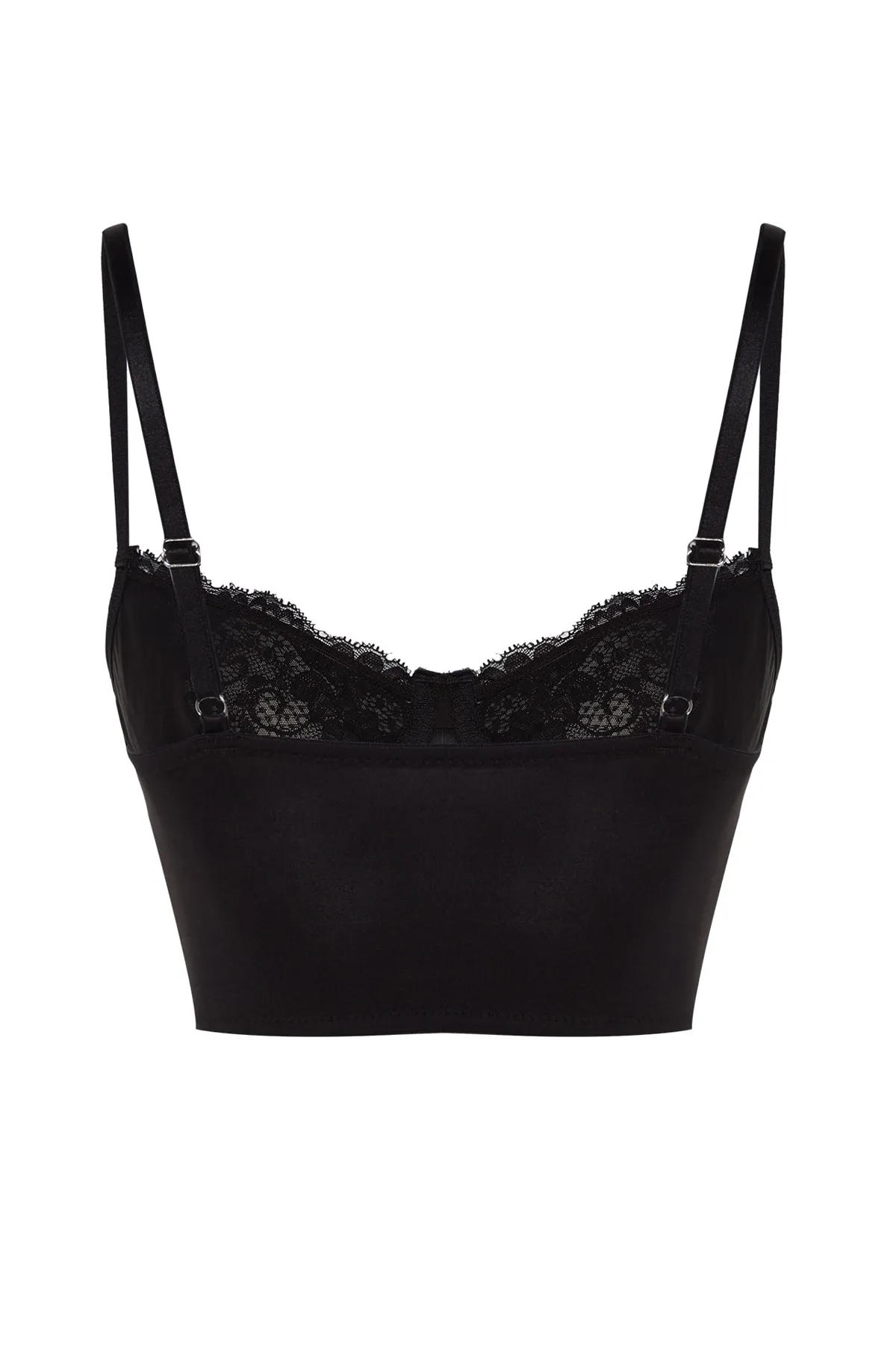 Trendyol Collection  Schwarzer, kappenloser Bügel-Bustier-Strick-BH mit Mikrospitze und Seilträgern THMAW24SU00014