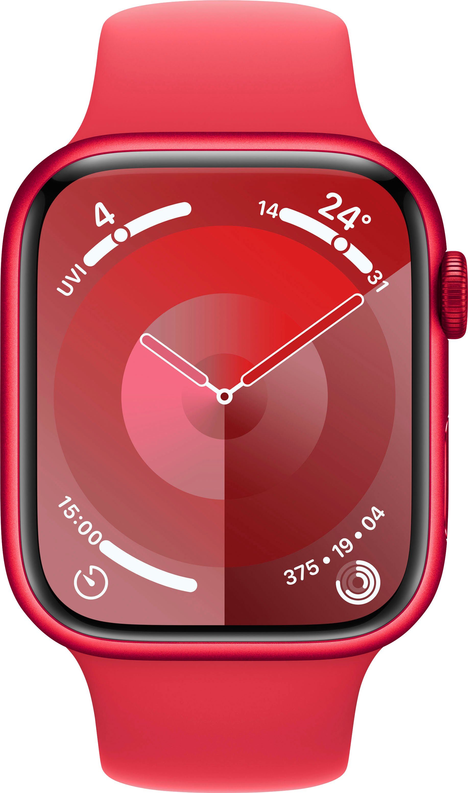 Apple Watch Series 9 GPS + Cellular Smartwatch (4,5 cm/1.8 Zoll, Watch OS 10), Sport Band