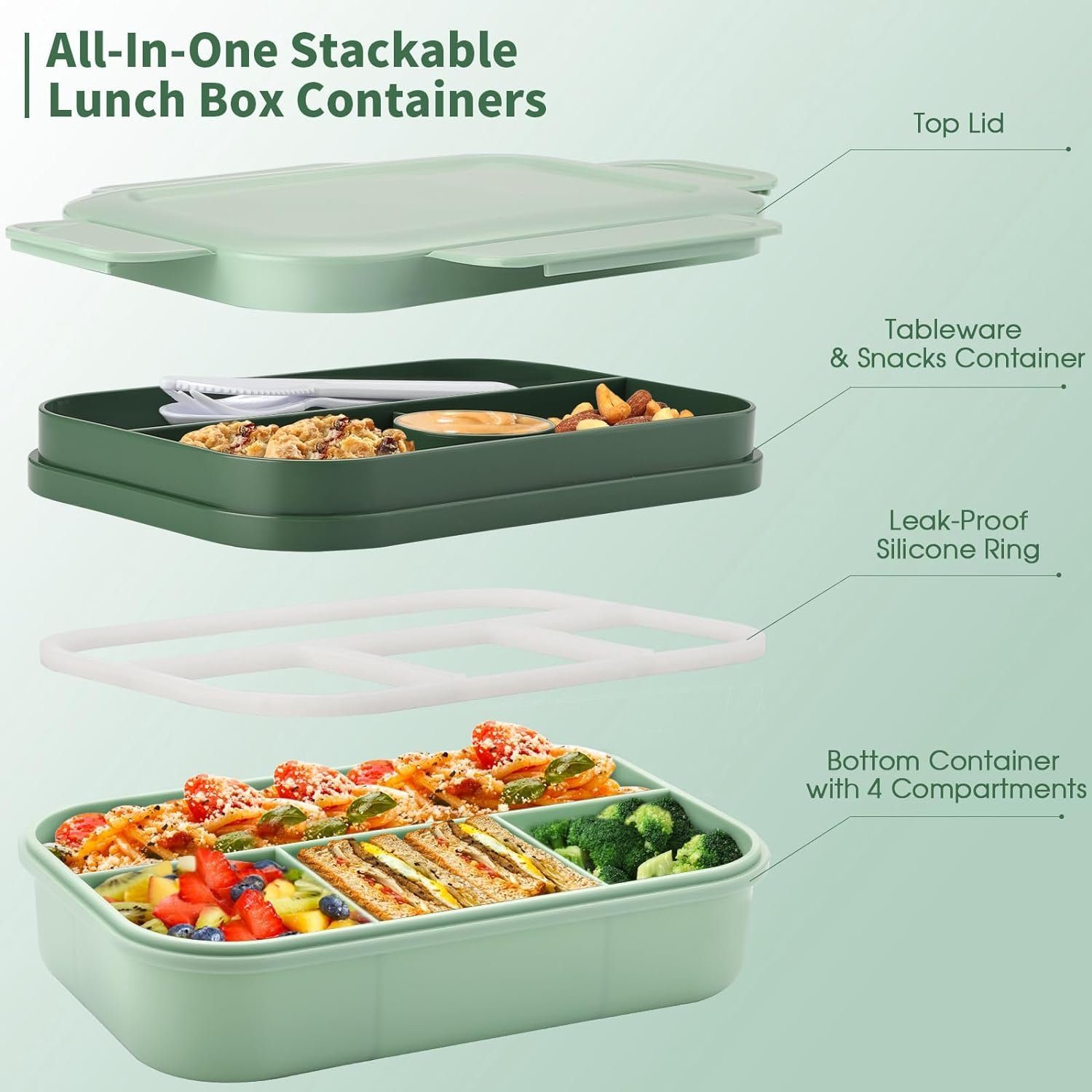 megadot Lunchbox Lunchbox für Erwachsene,2000ml Brotdose mit Fächern, Auslaufsicher Essensbox mit Besteck, Vesperbox, Brotzeitbox Brotbox