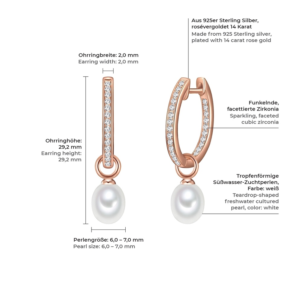 Valero Pearls Créoles en argent Argent sterling Oxyde de zirconium (CZ) Perle de culture d'eau  Boucles d'oreilles